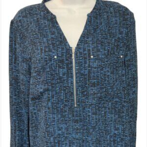 Gnw Ladies Large Multicolor Long Sleeve V Neck front zip Blouse w/pockets